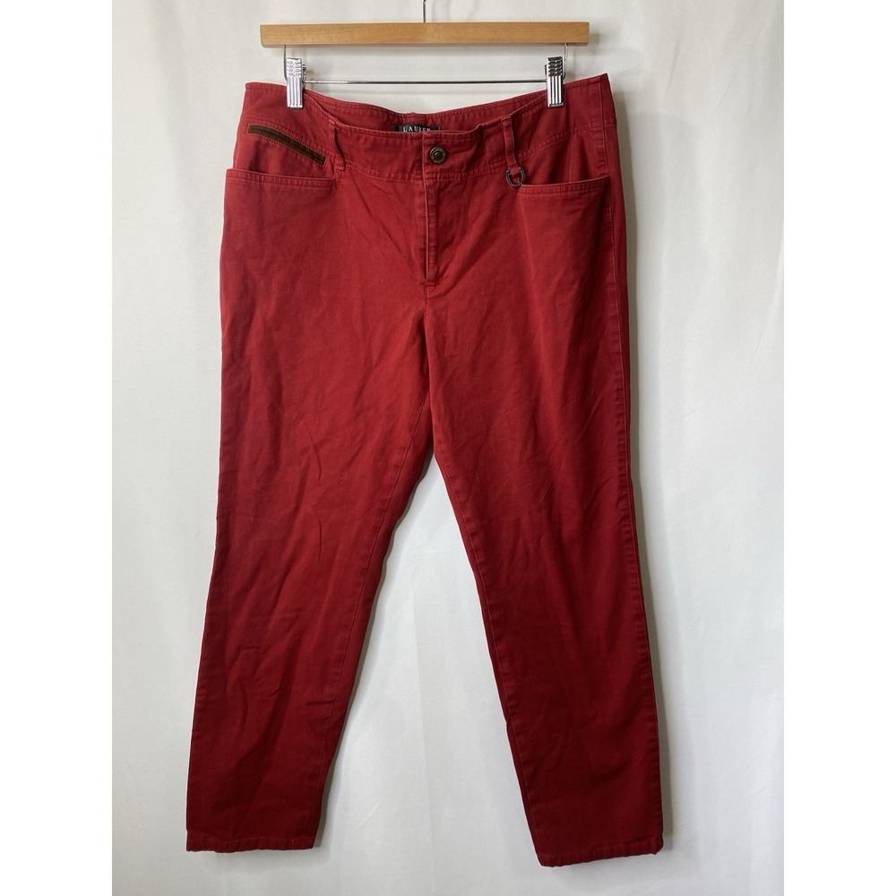 Lauren Ralph‎ Lauren Women's Pants Size 14 Red Cropped Modern Straight Cotton